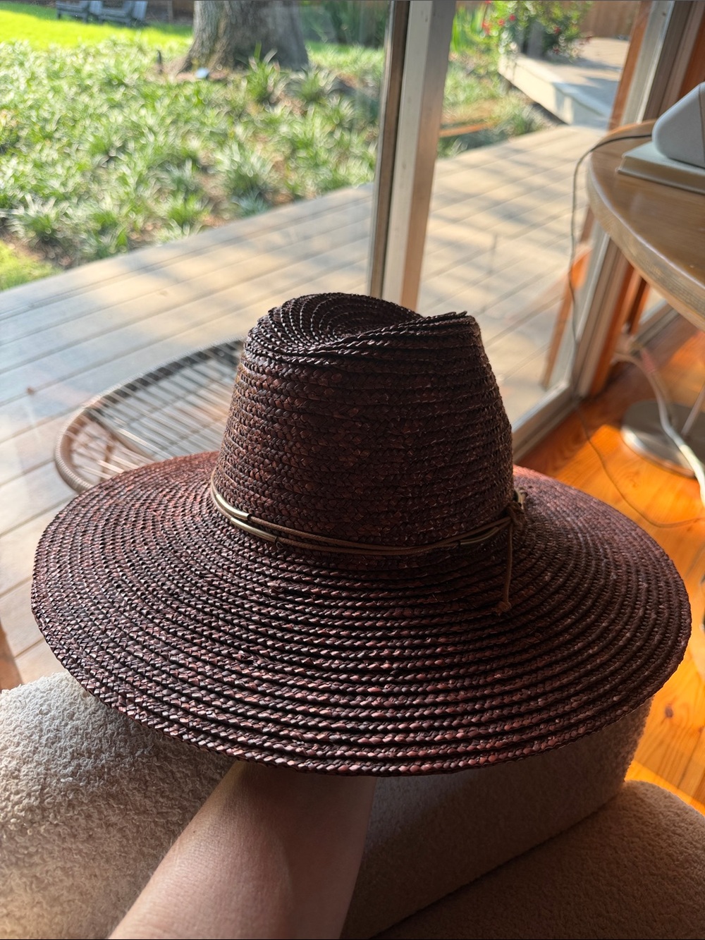 GIGI PIP Dark Brown Woven Straw Fedora with Leather Band